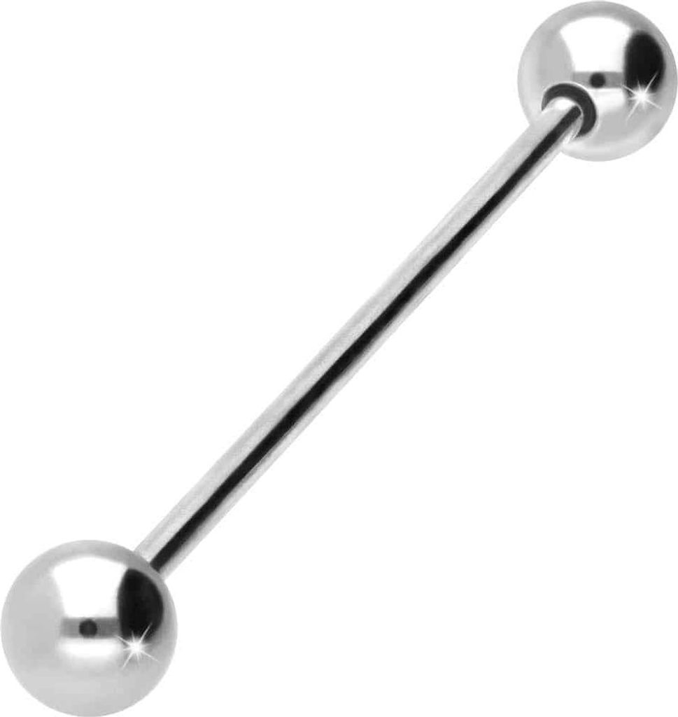 Zungenpiercing, Intim-Piercing Titan Barbell WeißGold Stablänge: 39mm + Stabstärke: 1,6mm + Kugelgröße: 6mm