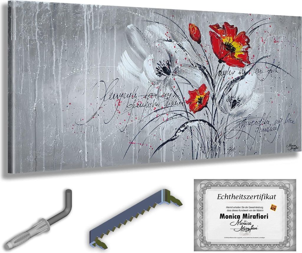 Monica Mirafiori I 100% HANDGEMALT I Gemälde "Red Poppy" 120x60cm | Gemälde Handgemalt | Acrylgemälde | Sehr Großes Acrylbild I Moderne Kunst I...