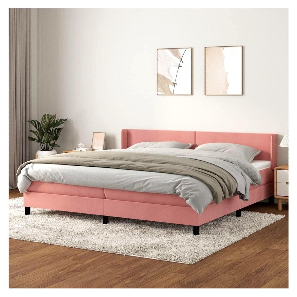 Lattenrost mit Matratze, Rosa, 200 x 200 cm, Samt, Plattform, mit Lattenhalter, einfache Montage, für Schlafzimmer, Erwachsene