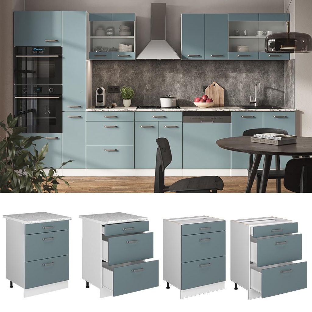 Vicco Küchenunterschrank R-Line 60 cm Blau-Grau/Weiß
