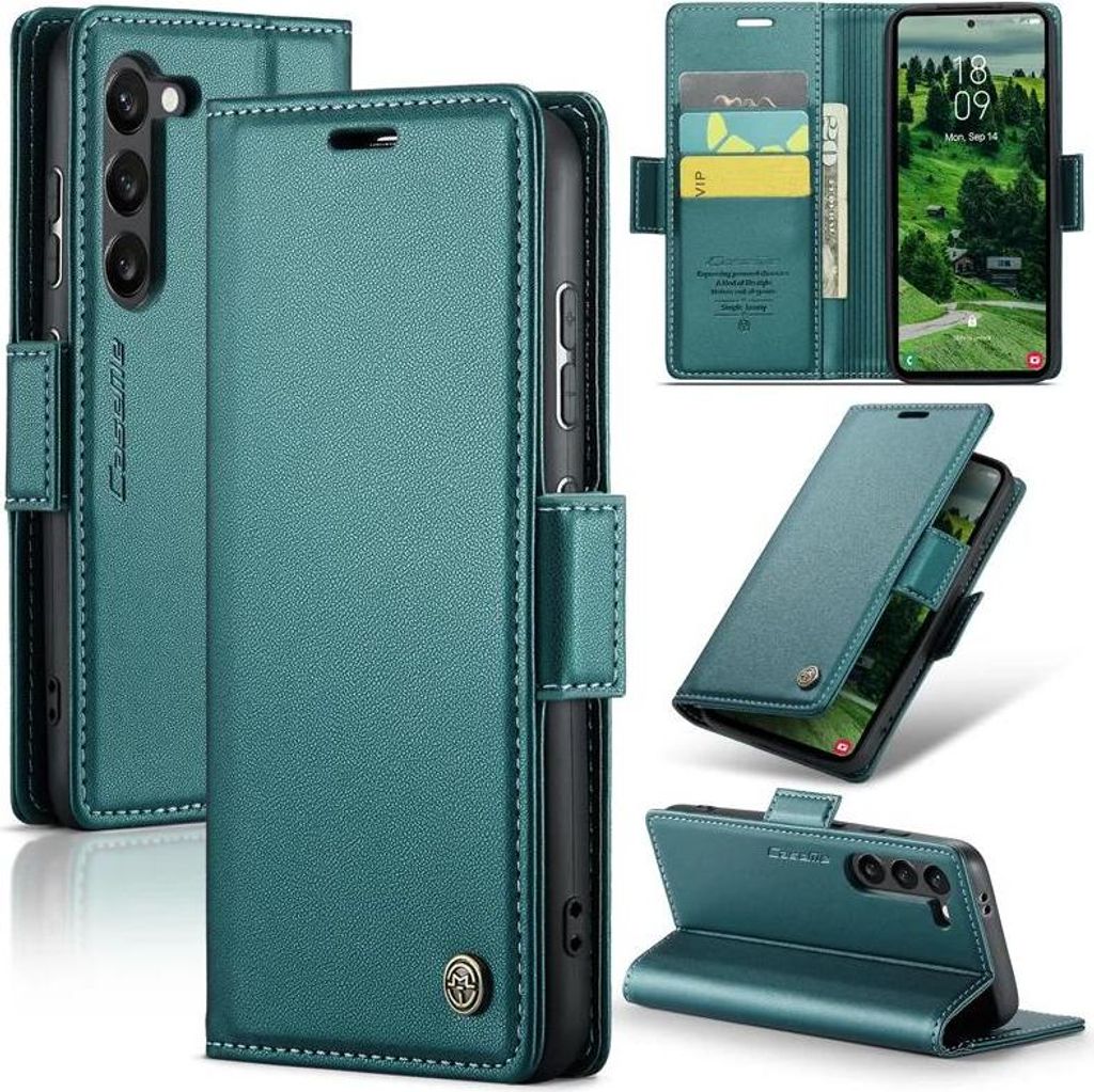 Hülle für Samsung Galaxy S25 - CASEME Litchi Texture Book Wallet Klapphülle - Grün