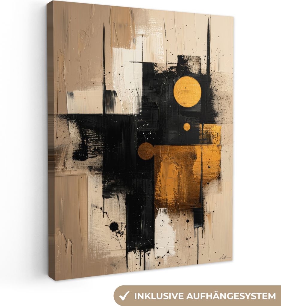 MuchoWow - Leinwandbilder - Abstrakt - Schwarz - Gold - Modern, Wandbild, Wanddeko Bilder Wohnzimmer, 30x40 cm
