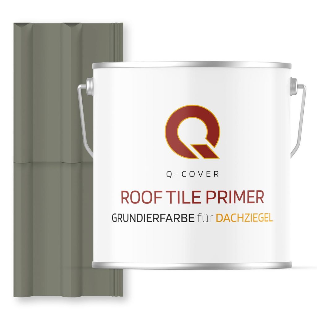 Grundierfarbe für Dachziegel Zementgrau RAL 7033 5 L | wetterfeste Dachbeschichtung | für Ziegel, Beton, Eternit | UV-beständig | Q-COVER