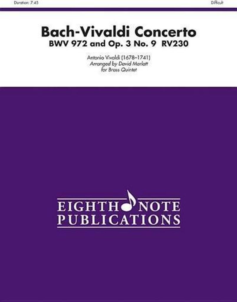 Bach-Vivaldi Concerto, Bwv 972 and Op. 3, No. 9, Rv230: Score & Parts