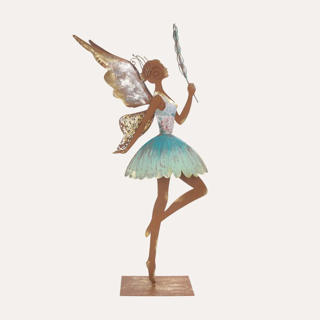 Statue de jardin fée en métal rouillé déco extérieure Corten 66x30 cm