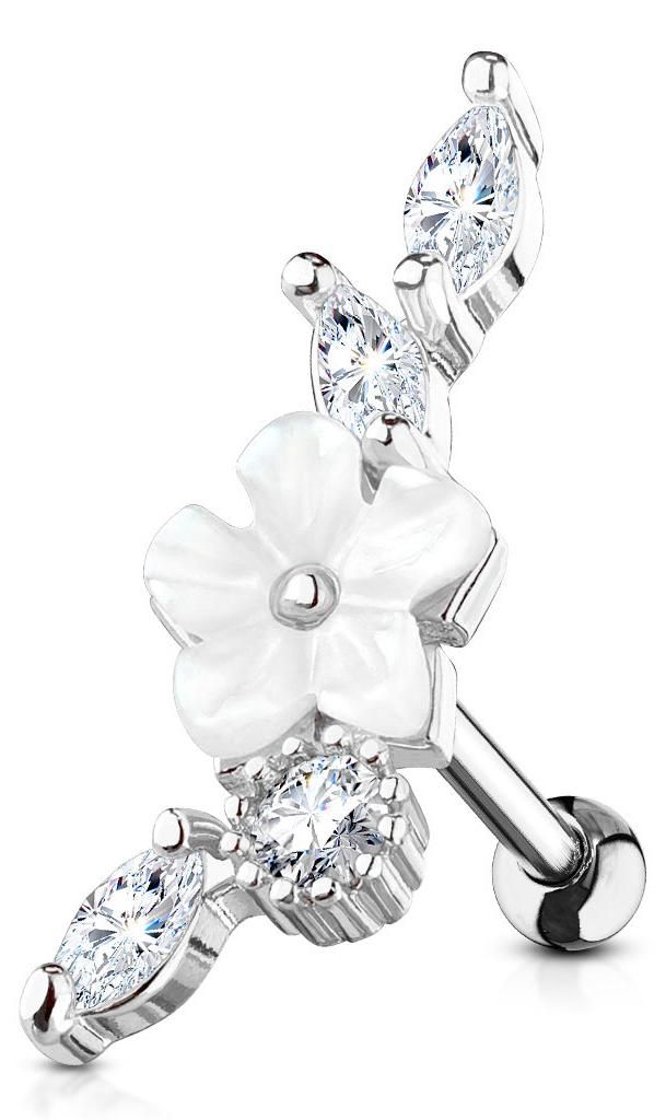 Helix Piercing „Perlmutt Blume mit Zirkonia“ Klar Produktbild 
