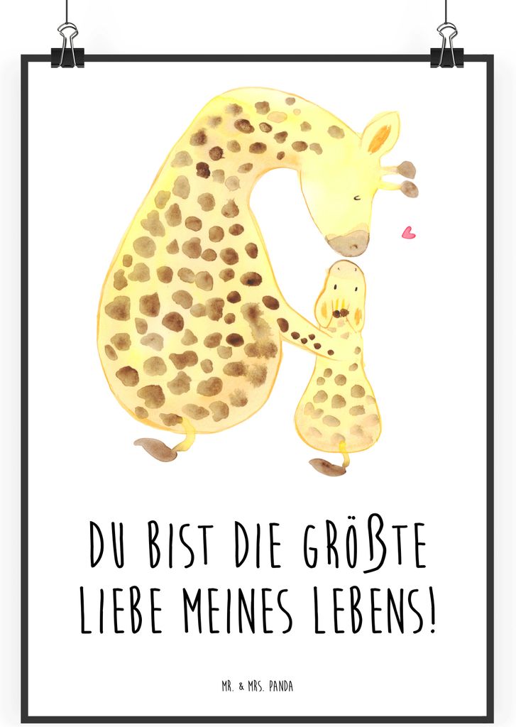 Mr. & Mrs. Panda Bild Giraffe Kind DIN A2 - Weiß - Geschenk, Wandbild, wanddeko, Mama, Afrika, Mutter, wandkunst, Sohn, Plakat, Lieblingsmensch, d...
