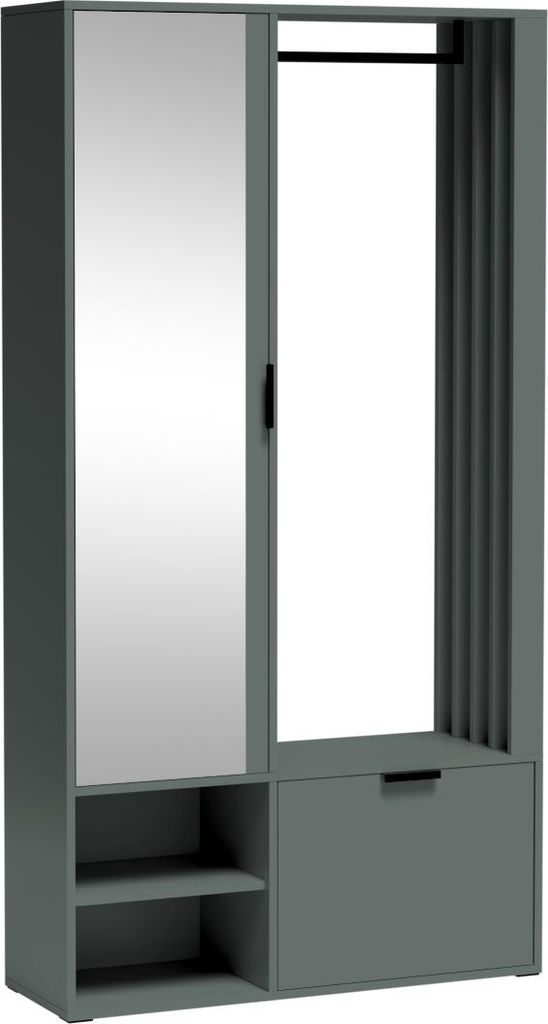 Garderoben-Set mit Spiegel & Sitzbank – Kompaktgarderobe 100 cm mit Kleiderstange, Schuhablage, Stauraum – Links oder Rechts – Flurgarderobe ...