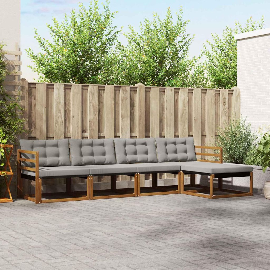 "2026 Aktion"Outdoor-Sofagarnitur - CLORIS - Balkonmöbe/Sitzgruppe - mit Kissen 5 pcs - Moderne Design - Natürlich und Hellgrau - Gartensofas Pro...