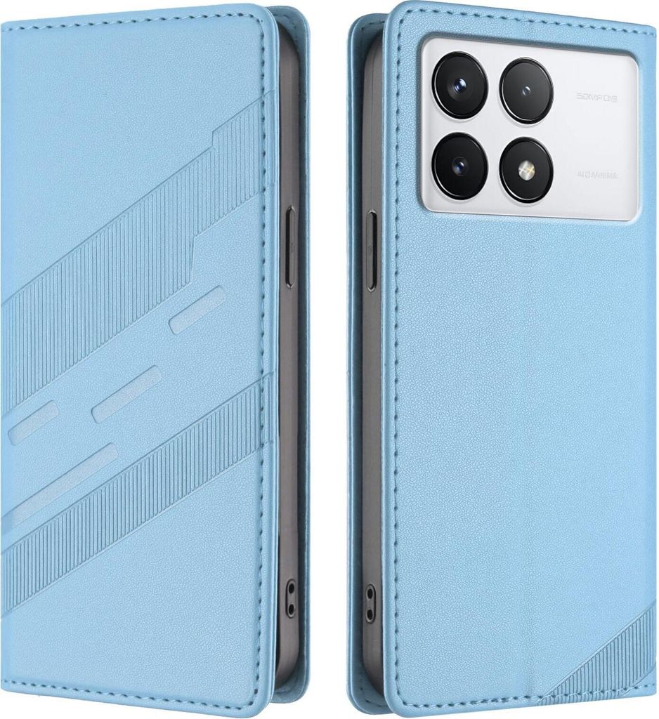 Hülle für Xiaomi 14T - Phonesta Embossed Lines Book Wallet Klapphülle - Hellblau
