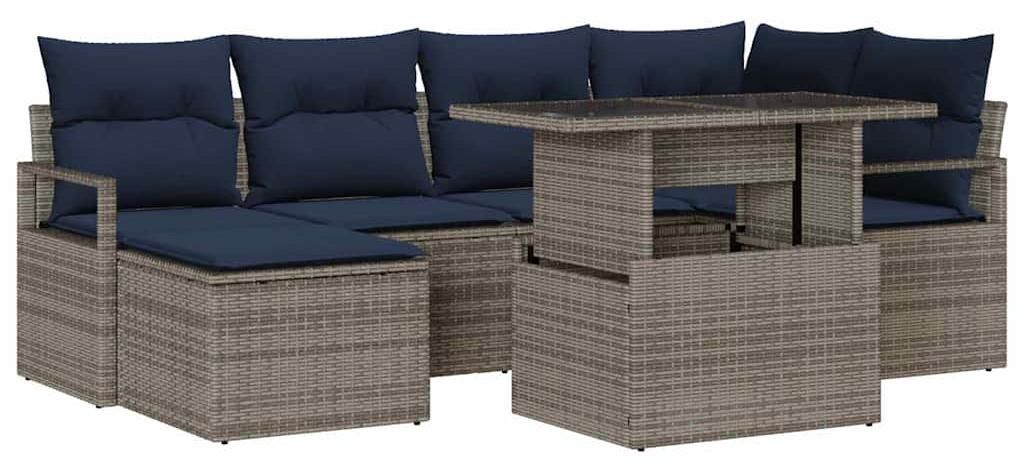 vidaXL Gartensofa-set 7 pcs Grau und Marineblau Poly Rattan