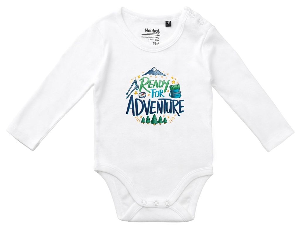 Huuraa Baby Body Ready for Adventure Berge 68 White Baumwolle Fairtrade Langarmbody Geschenkidee