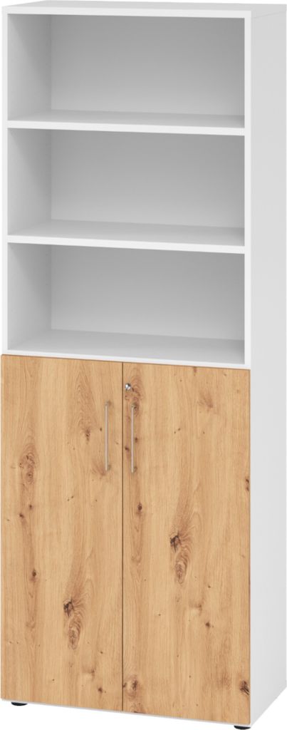bümö smart Kombischrank - 3 plus 3 Ordnerhöhen - Nachbildung: Weiß/Asteiche