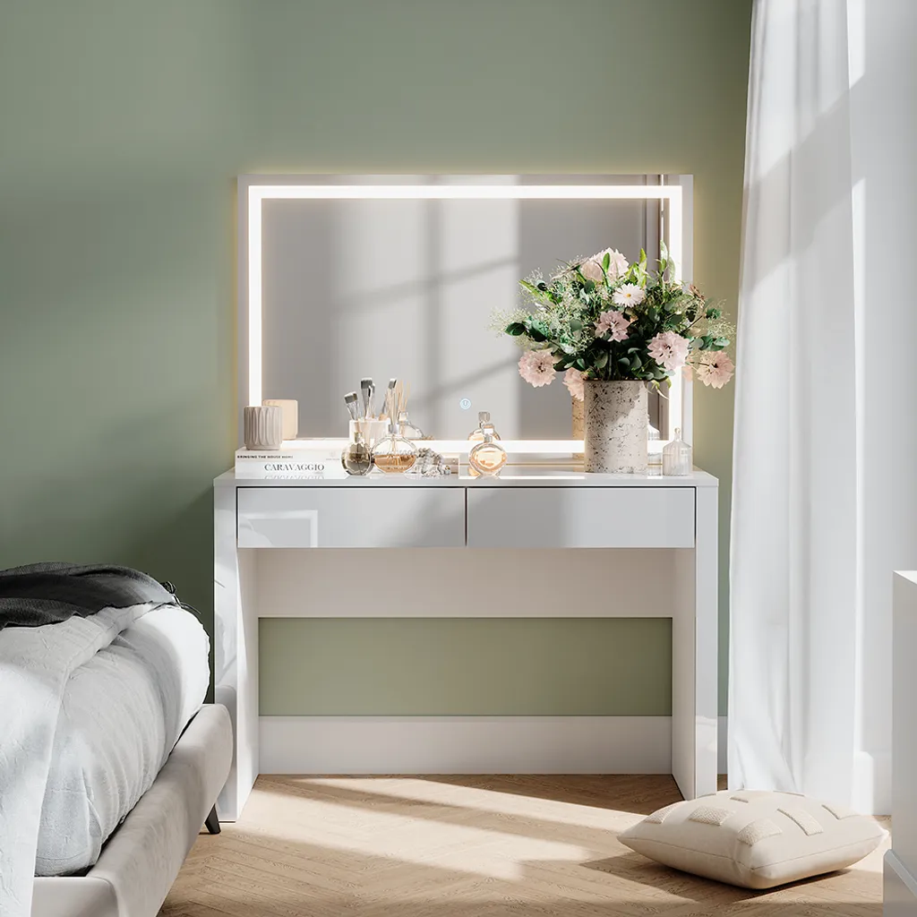 Coiffeuse avec Miroir LED Lumineux Vicco Annabelle Blanc Haute Brillance - 3