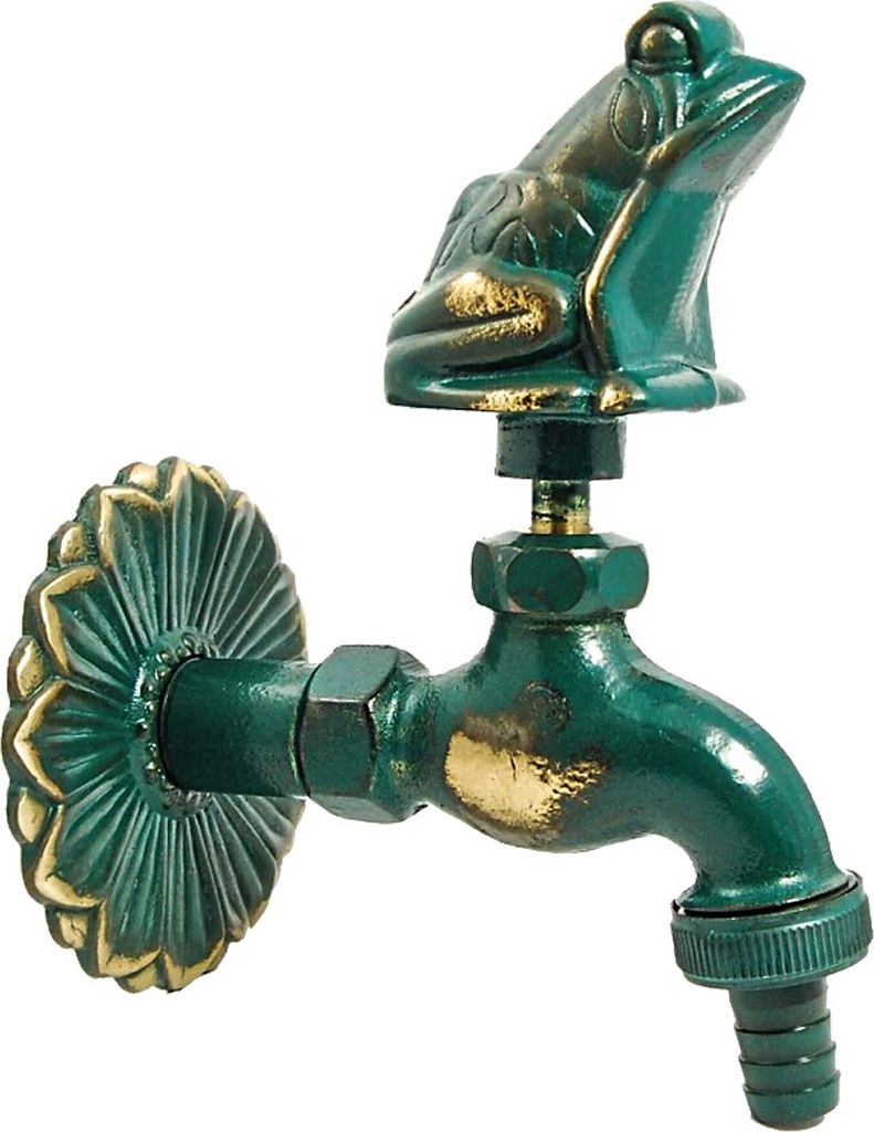 tecuro Nostalgie-Auslaufventil FROSCH mit Ø 80 mm Wandrosette, Messing patiniert