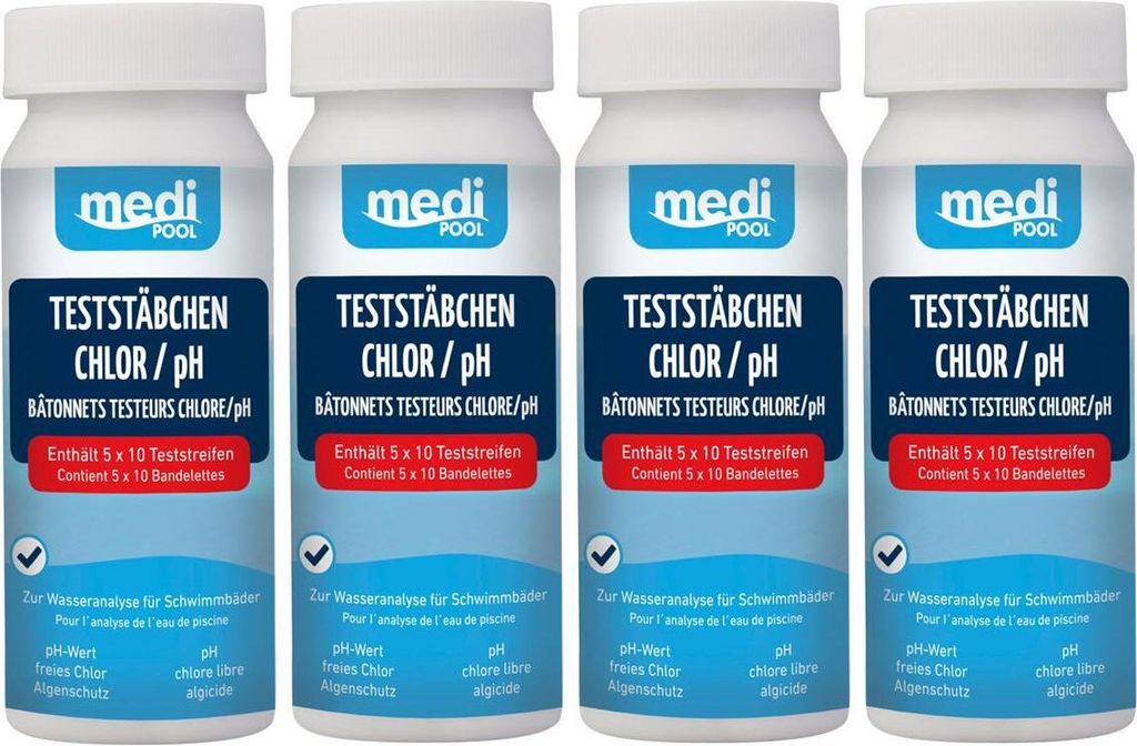 4 Dosen 502010803MP mediPOOL Teststreifen für Chlor / pH Wert / Algenschutz 200 Teststäbchen