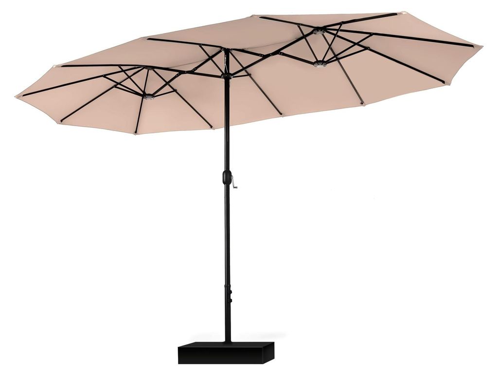 Großer rechteckiger Sonnenschirm mit Ständer, 270 x 450 cm, für Garten und Terrasse, mit Kurbel, UV-Schutz, windfest, beige