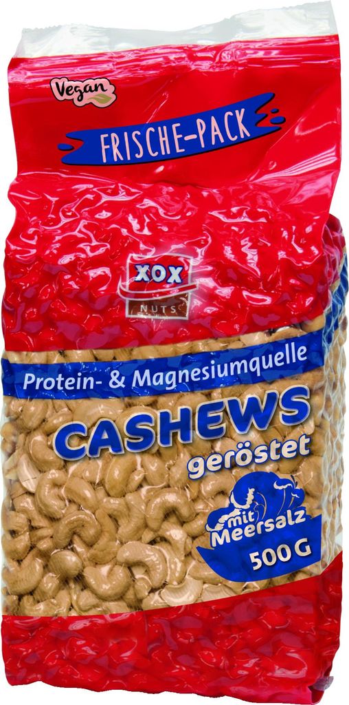 XOX Gebäck Cashews geröstet und gesalzen mit Meersalz nussig 500g