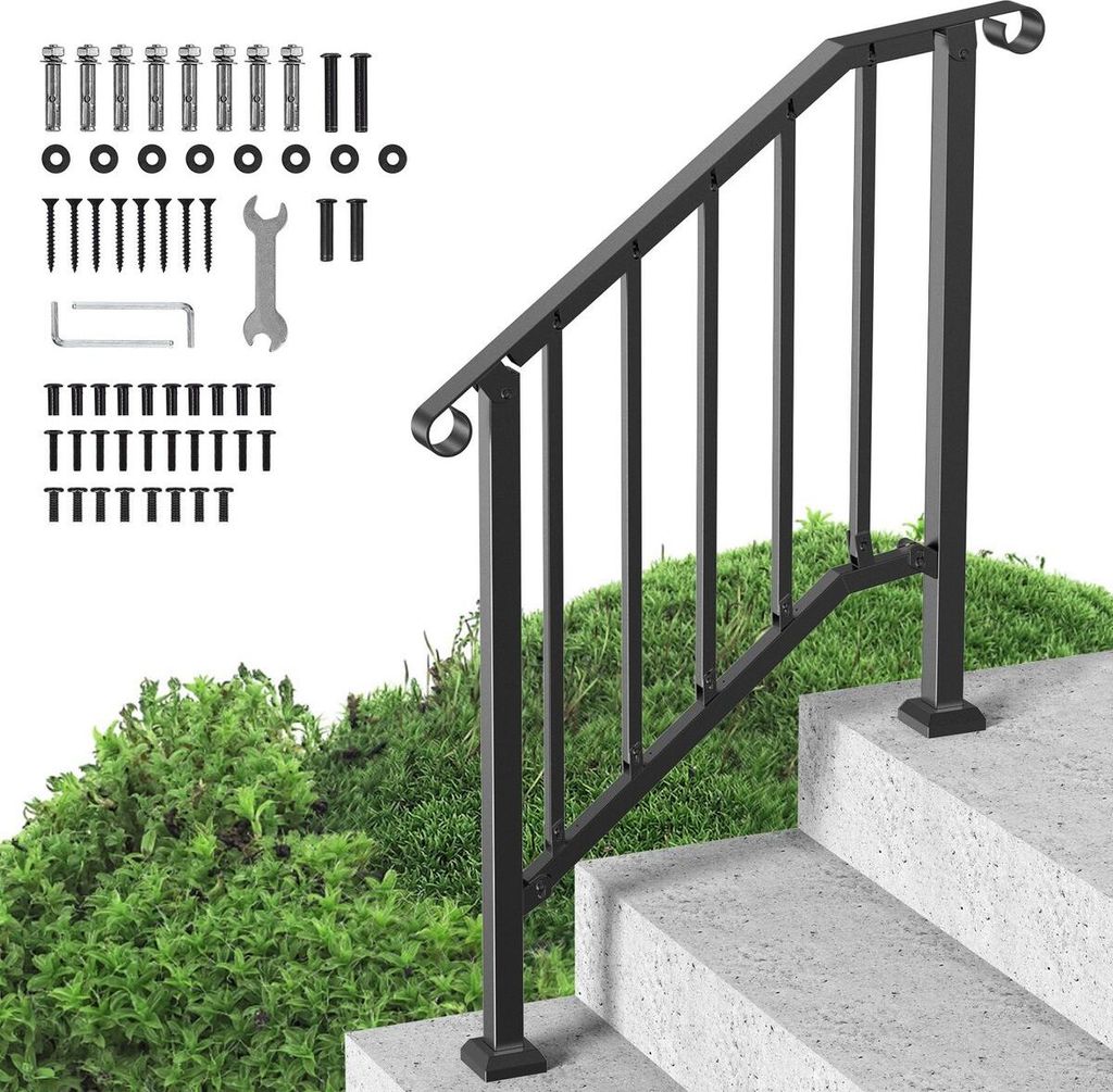 2-3 Step Handrails for Outdoor for Seniors Porch Deck Black Retro Arch
