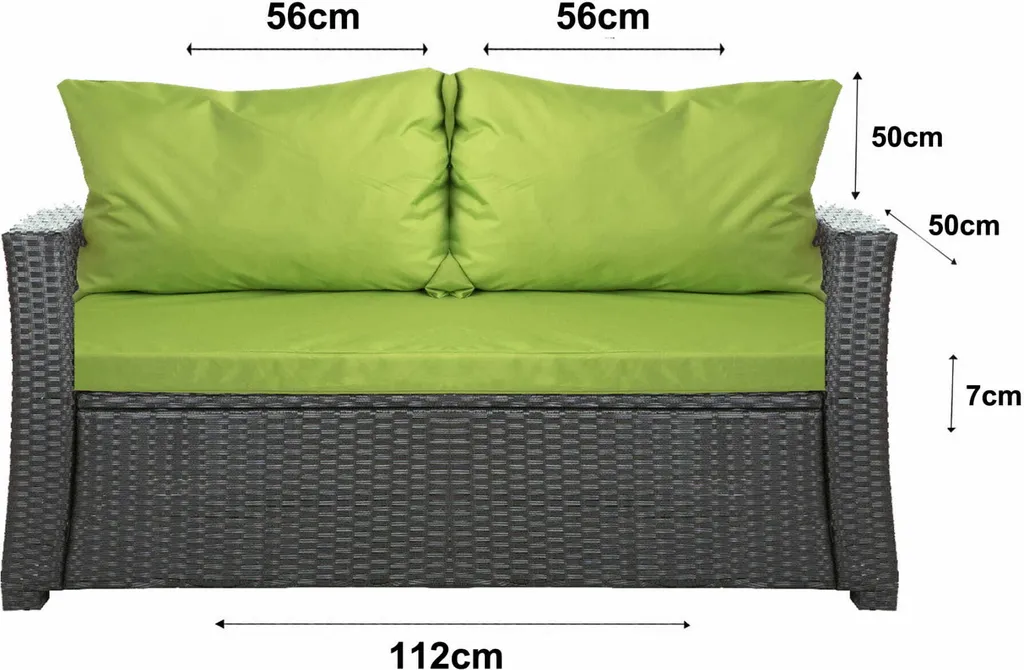 Set 3 Cuscini Outdoor Lime per Polyrattan 2 Posti - 112x50x7 cm - 2