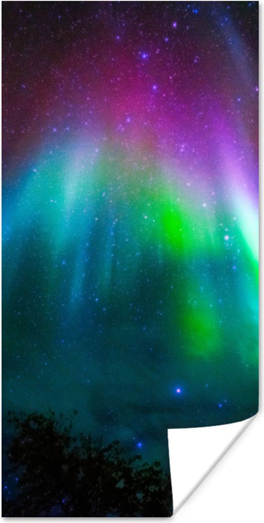 MuchoWow Poster Nordlichter - Sternenhimmel - Farben 80x160 cm - Kinderzimmer