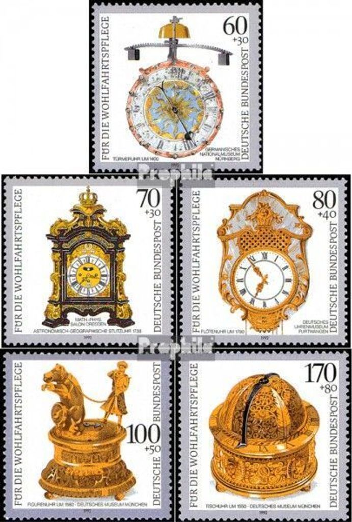 Briefmarken BRD (BR.Deutschland) 1992 Mi 1631-1635 (kompl.Ausgabe) gestempelt Kostbare alte Uhren aus deutschen Sammlungen