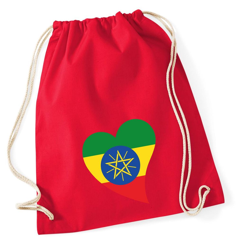 Huuraa Turnbeutel Äthiopien Flagge Herz 12 Liter Classic Red Baumwolle Rucksack Geschenkidee