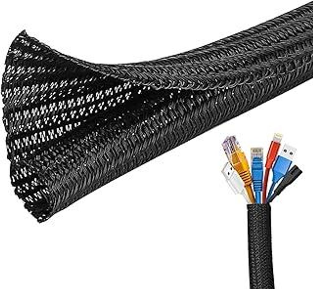 Josnown Selbstschließend Kabelkanal, 3m Zuschneidba Kabelschlauch Gewebter Kabelmantel, Durchmesser 12-20mm, Kabelmanagement für Hause und im Bü...