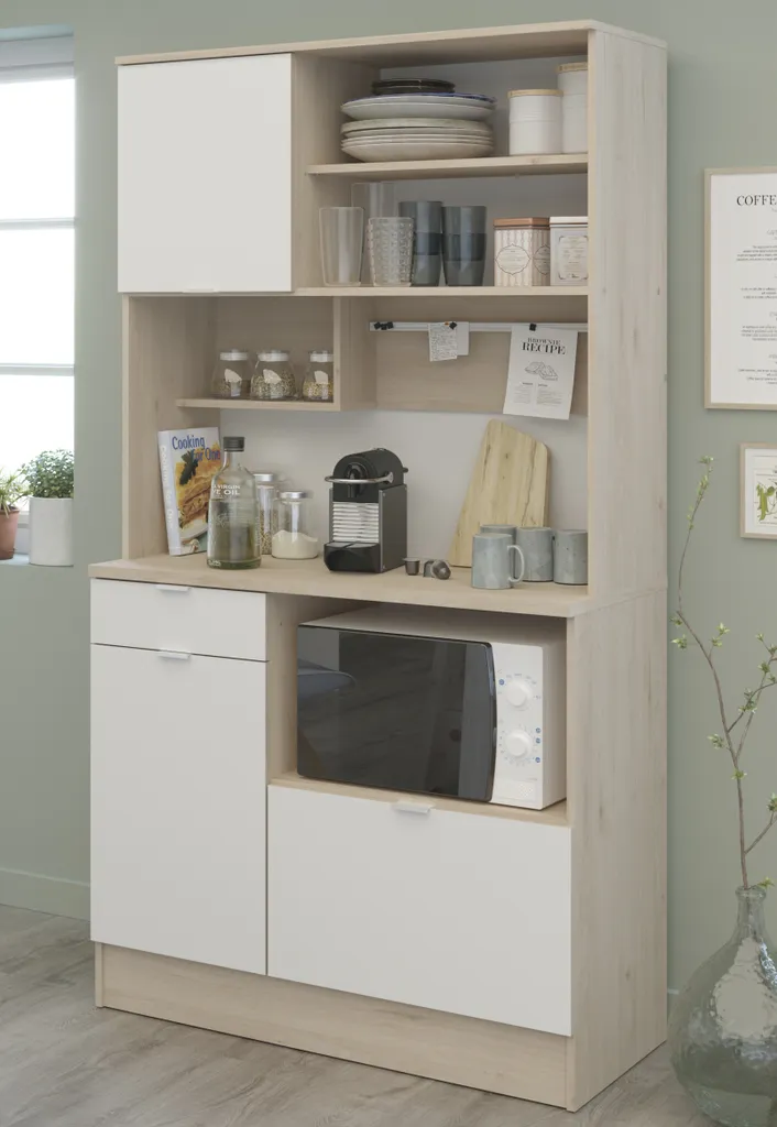 Buffet Parisot SoCool Blanc et Chêne 100x184 cm pour Cuisine Moderne