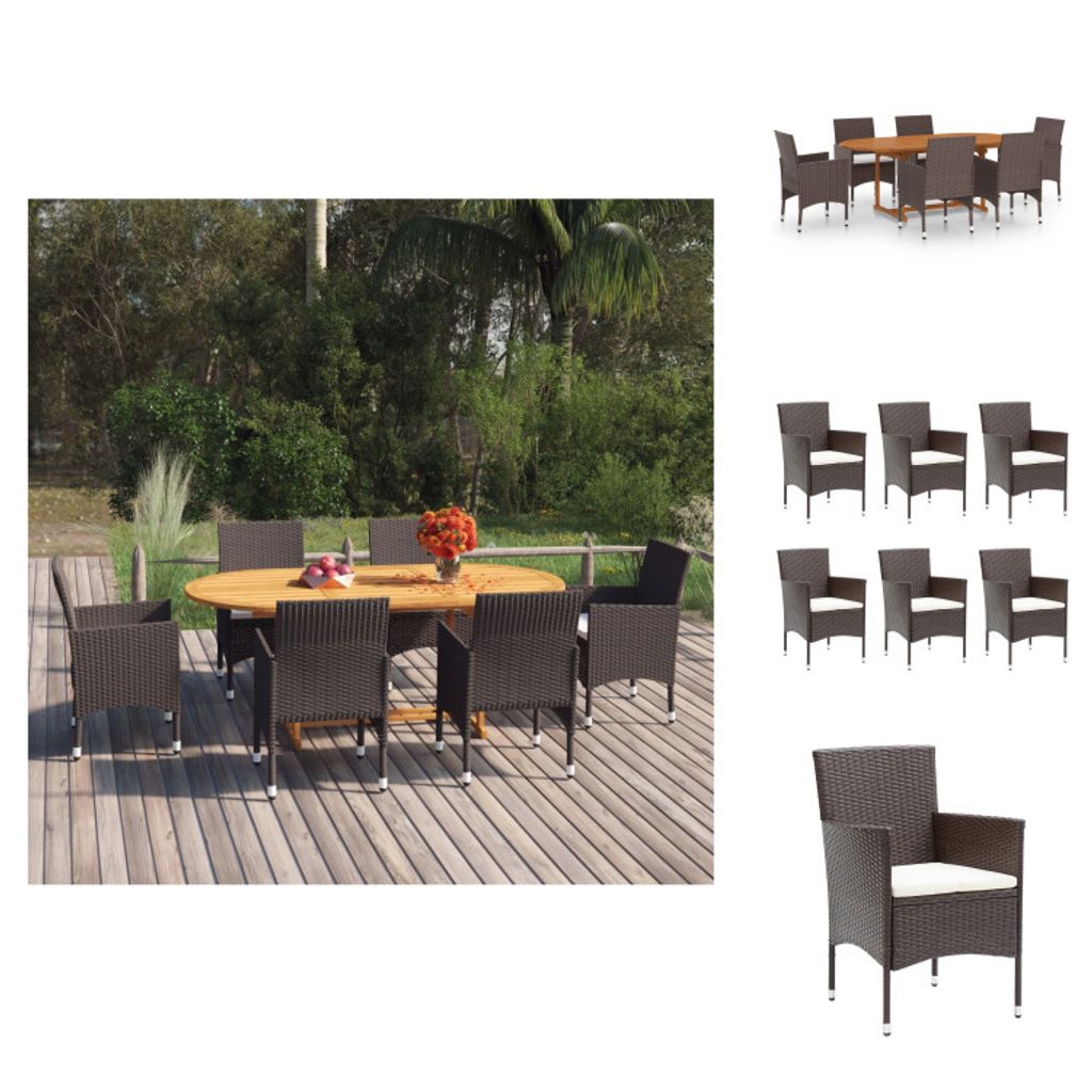 vidaXL 7-tlg. Garten-Essgruppe Poly Rattan Braun - Gartenmöbel-Sets