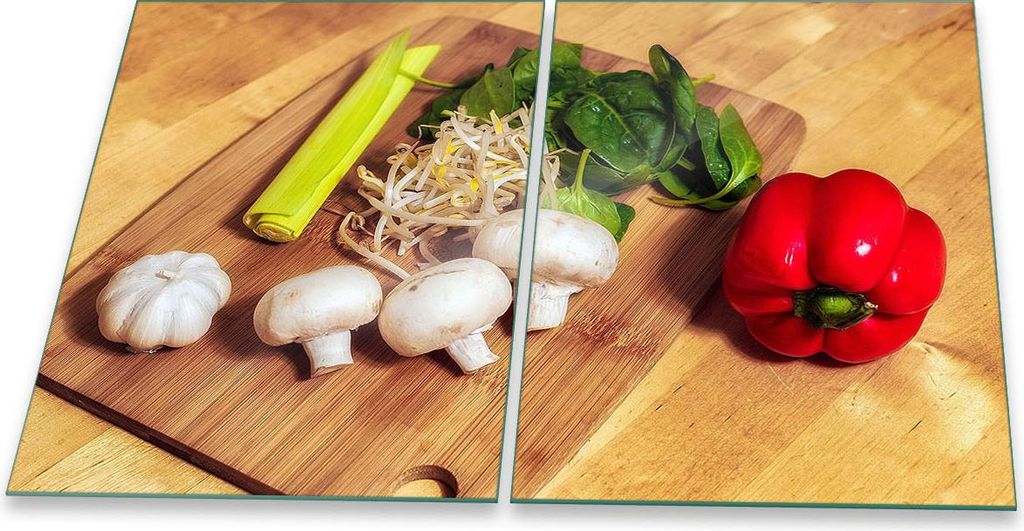 Herdabdeckplatte Glaskeramik 2-Teilig 2x40x52 Gemuse Bunt Abdeckung Spritzschutz Glas