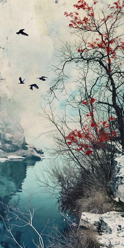 Plakat 50x100cm Winterliche Dämmerung der Vögel