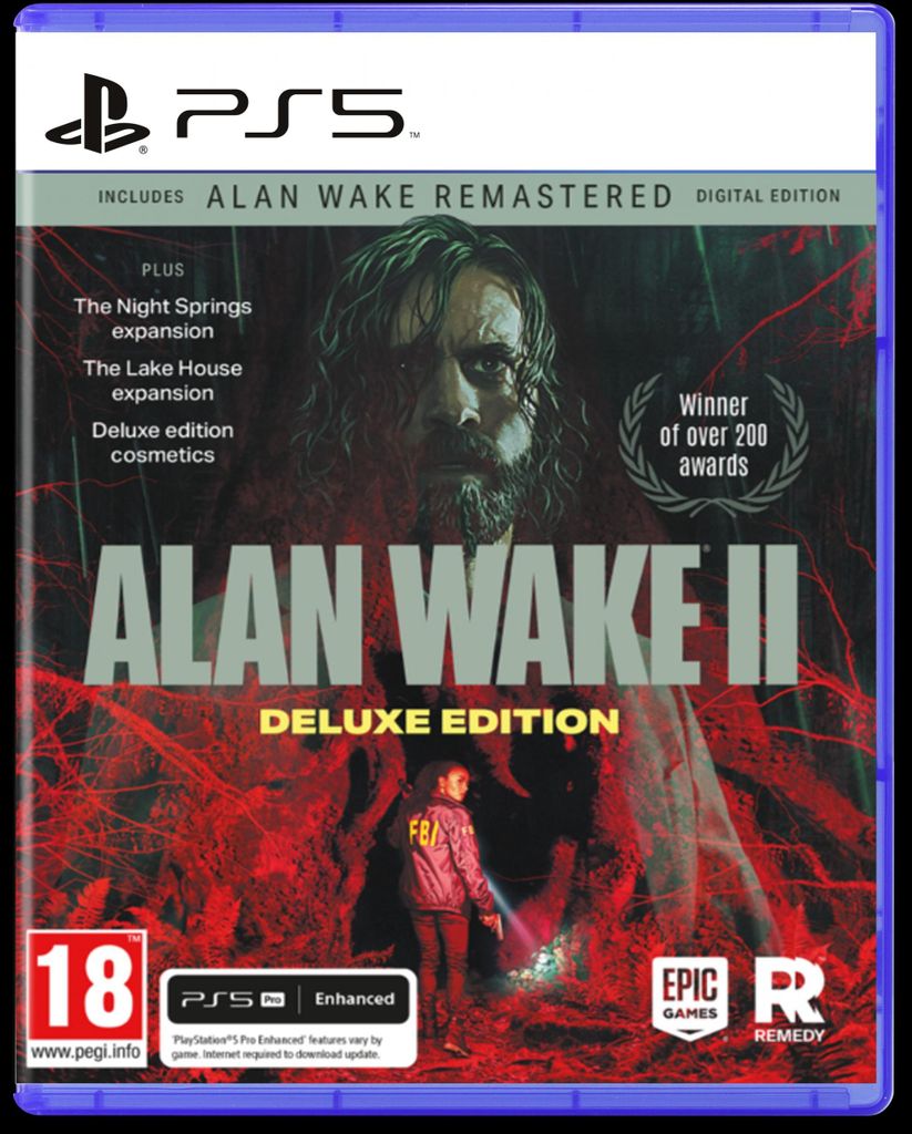 The image shows the front cover of the Alan Wake 2 Deluxe Edition for PlayStation 5.