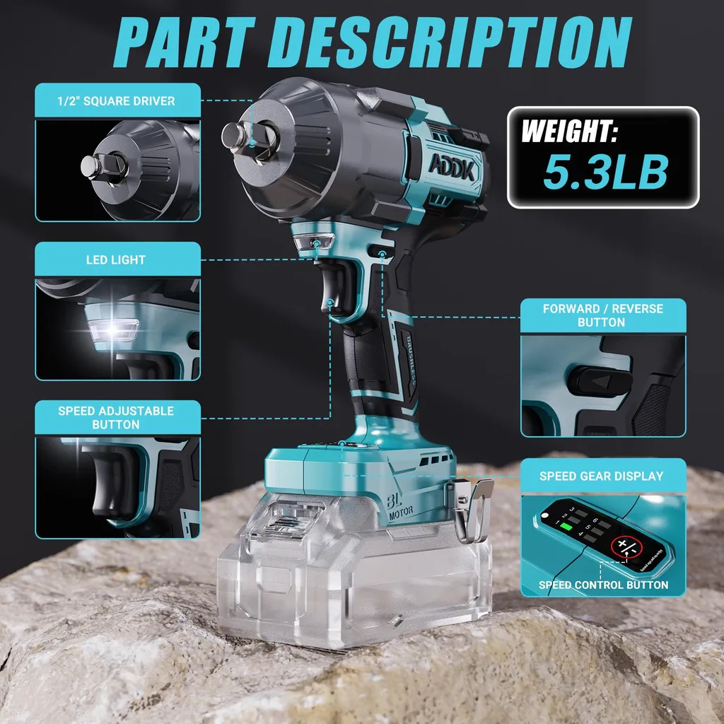 Clé à chocs 21V brushless pour débloquer boulons difficiles et pneus - 4