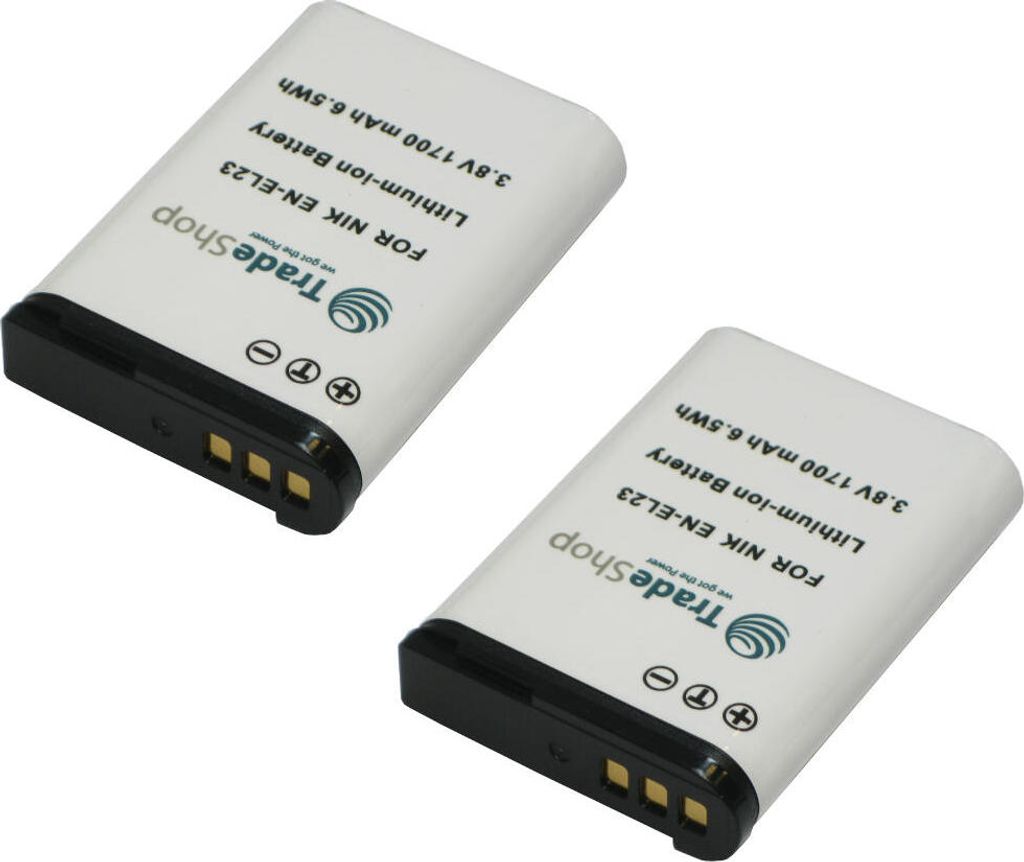 2x Trade-Shop Li-Ion Akku Ersatz Batterie ersetzt Nikon EN-EL23 passend für Nikon Coolpix B700 P900 S810 S810c P610 P600 P610S P900S