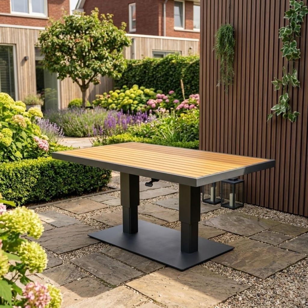 Gartentisch Barbados 150 x 90 cm höhenverstellbar Loungetisch Aluminium/Holz – 59175