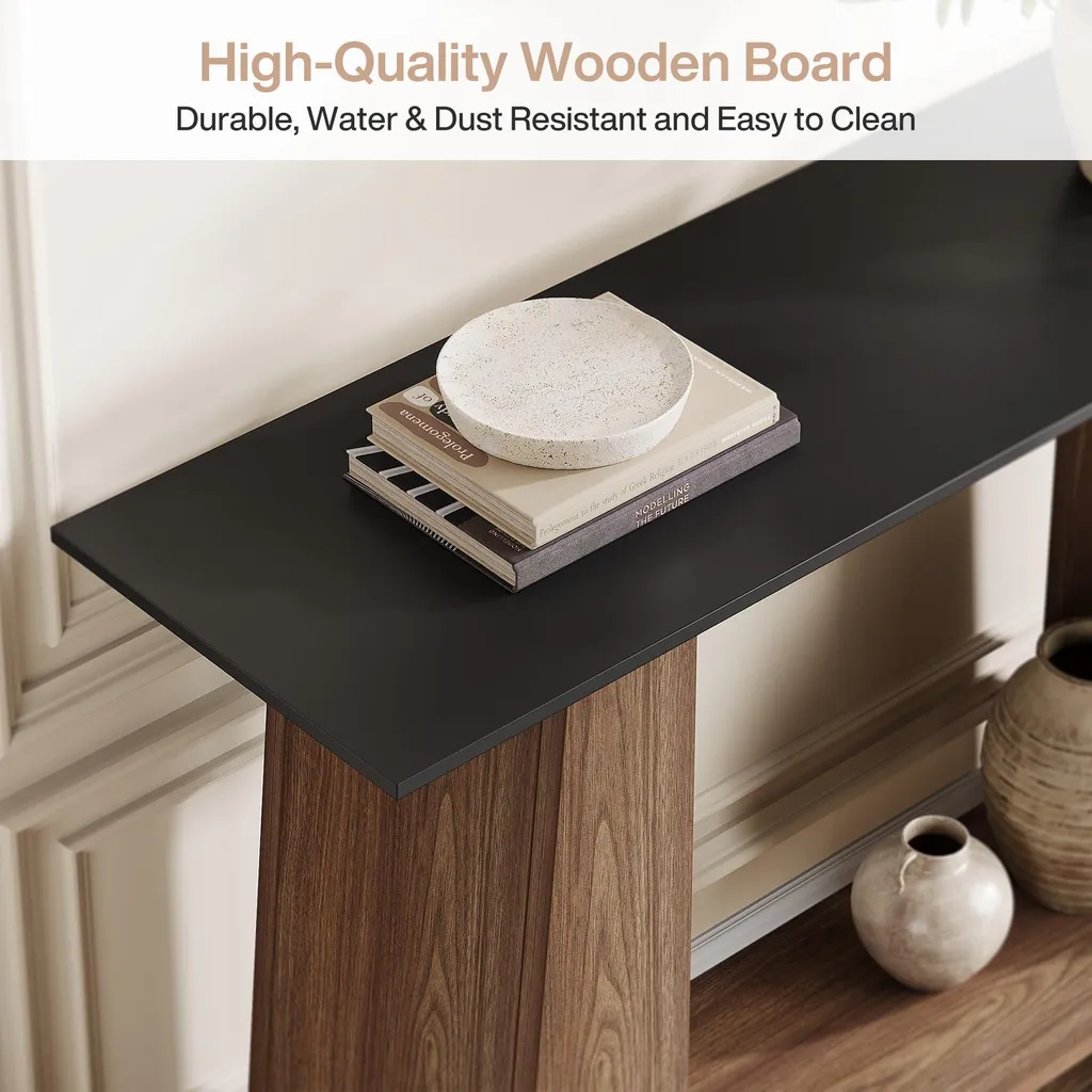 Table console Tribesigns 120cm, console d'entrée bois à deux niveaux - 6