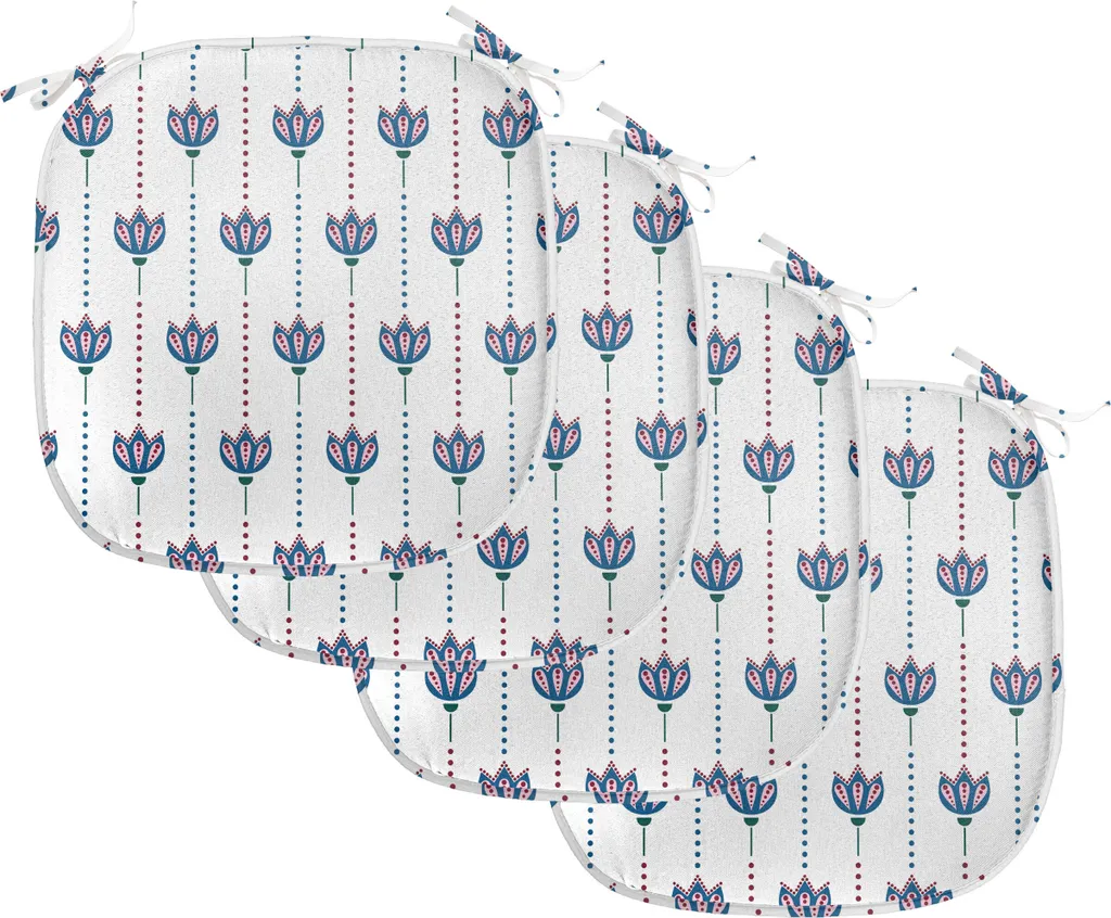 ABAKUHAUS Imbottitura asiatica per sedie da sala da pranzo, fiori di tulipano, cuscino decorativo impermeabile con cinturini per sedie da cucina, 40 cm x 40 cm - confezione da 4, blu navy bianco rosso