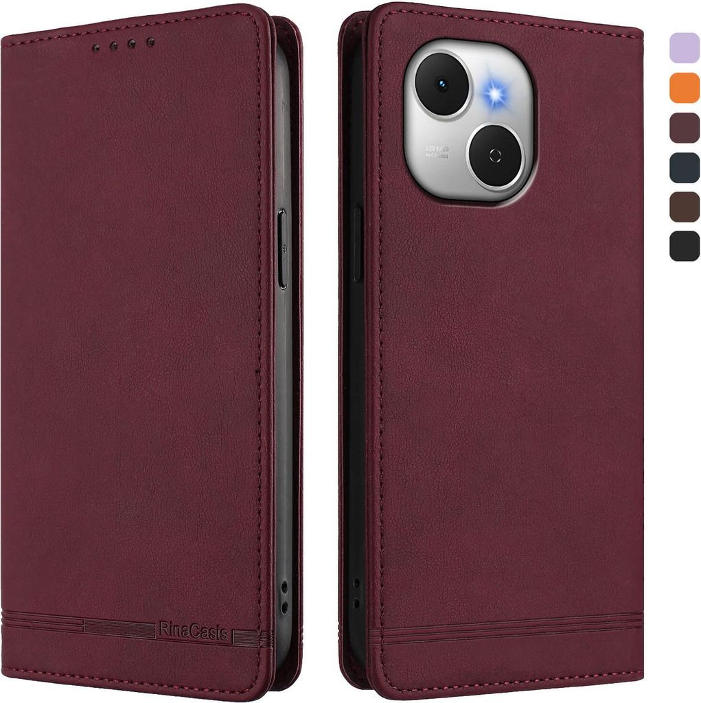 Hülle für Tecno Spark 40C, Retro Kunstleder Ständer Klapphülle mit Kartenfächer und Magnetische Rot