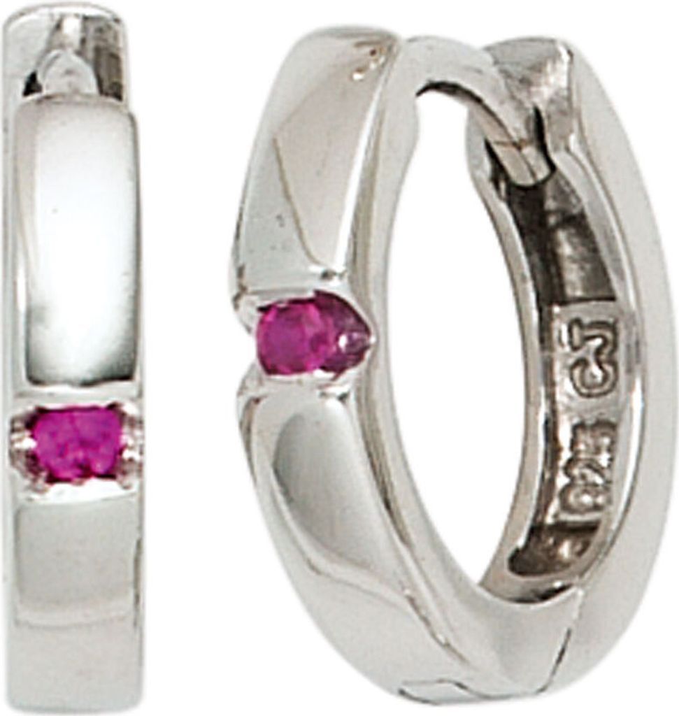 JOBO Kinder Creolen rund 925 Sterling Silber rhodiniert 2 Zirkonia rot Ohrringe
