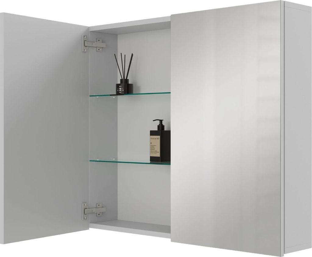 Planetmöbel ARIA Spiegelschrank für das Bad 80 cm Weiß Grau, ohne Leuchte und Steckdose