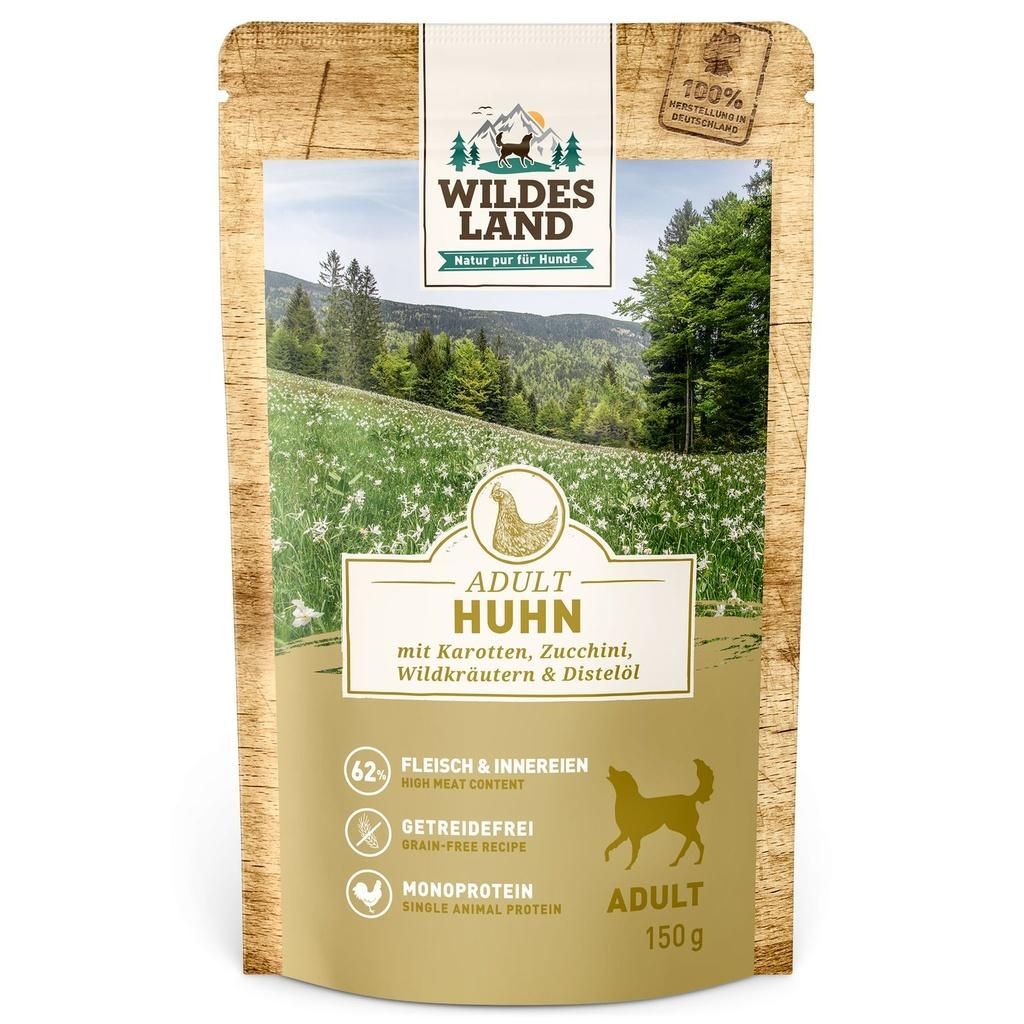 Nassfutter für Hunde Wildes Land Classic Adult Huhn mit Karotte 150g