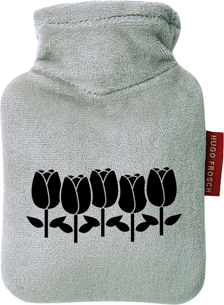 Huuraa Mini-Wärmflasche Tulpen Blüte 0,2 Liter Grey Mini Veloursbezug Taschenwärmer Geschenkidee