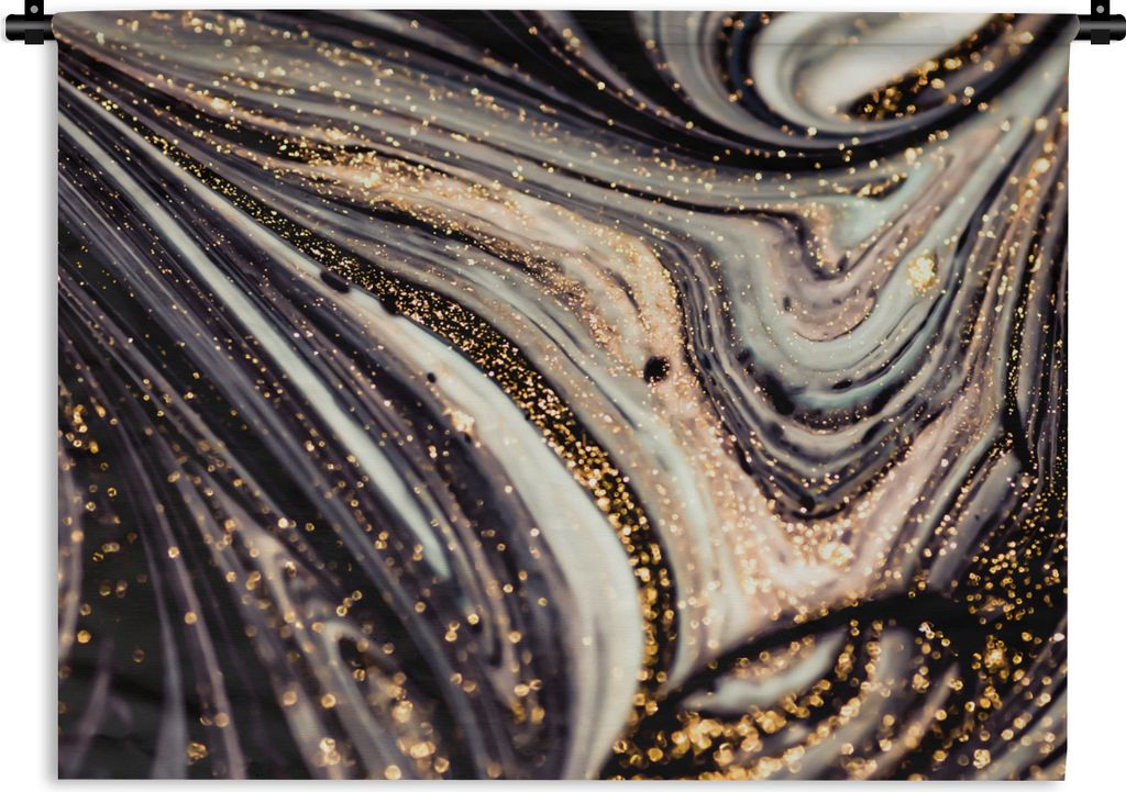 MuchoWow Wandteppich Wandbehang Marmoroptik - Schwarz - Gold - Weiß - Glitter - Marmor 120x90 cm Tapisserie Dekoration Wandtuch - Wohnen - Aufh...