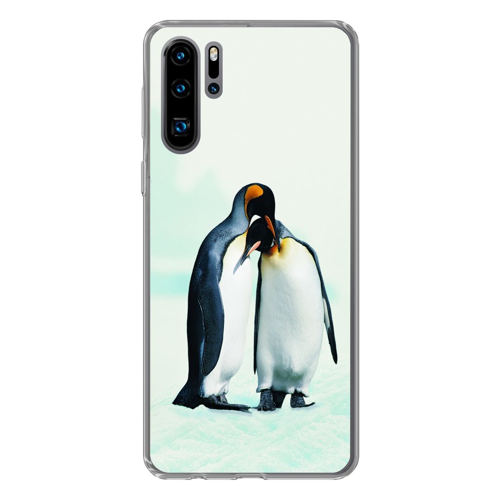 MuchoWow Handyhülle Schutzhülle Hülle für Huawei P30 Pro Pinguine - Schnee - Familie Silikon Softcase Handy Hülle - Schutzdeckel