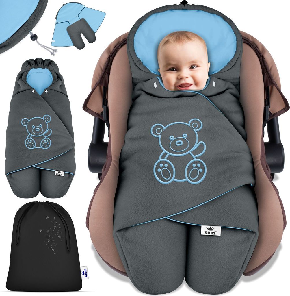 KIDIZ Baby Einschlagdecke Babyschale Winter Herbst Babydecke mit Kapuze & Tasche Universal Fußsack kompatibel mit Maxi-Cosi, Römer, Buggy, Kind...