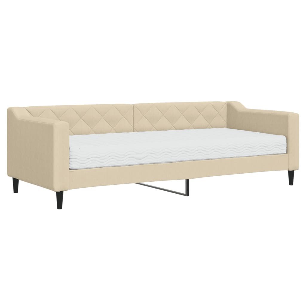 Möbel Tagesbett Einzelbett - Gästezimmer - mit Matratze Creme 80x200 cm Stoff - Polsterbett Klassische Betten CLORIS6825062