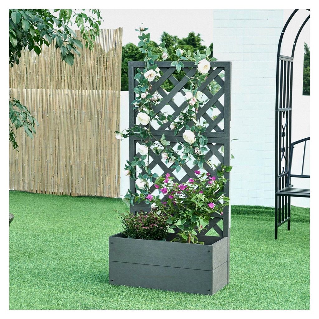 Pflanzkasten mit Rankgitter 135 x 65 x 30 cm WPC Outdoor Garten Trennwand Grau