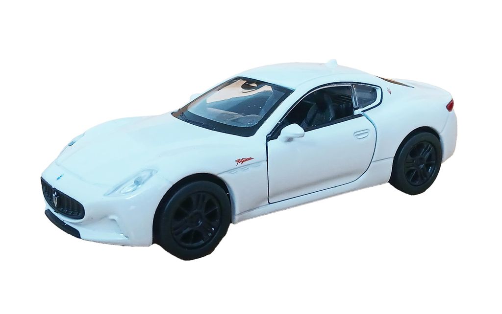 Maserati GranTurismo Folgore Modellauto aus Metall mit Rückzug Modell Auto Spielzeugauto 34 (Weiss)