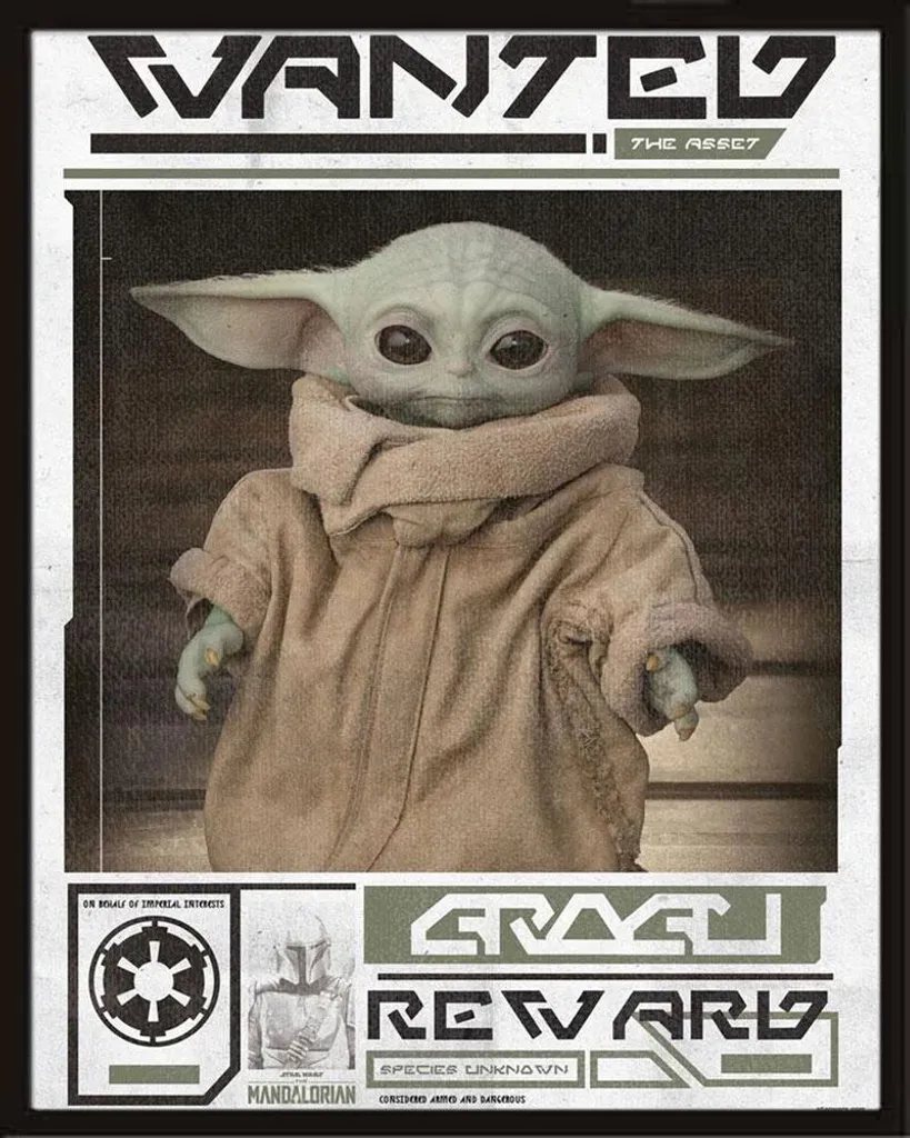 Grogu Wanted Poster 40x50 con Cornice - Gadget Star Wars Originale